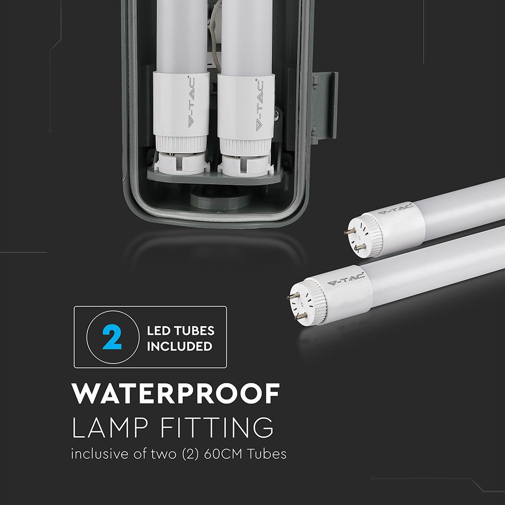 VT-6029 2X10W WATERFROOF FITTING (60CMX2) WITH LED TUBE 4000K IP65
