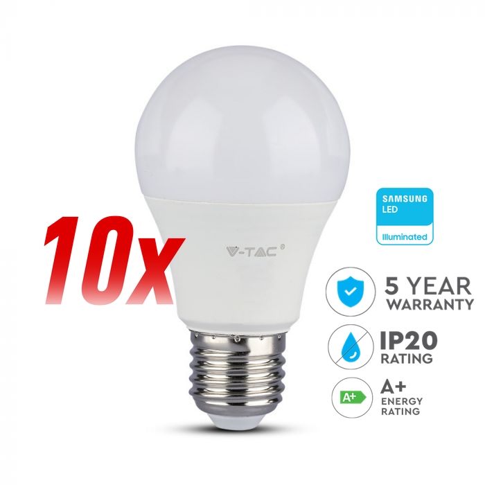 10 x LED Leuchtmittel/Glühbirne  Samsung Chip E27  A60 9,00 Watt Kunststoff 3000 k EEK: F